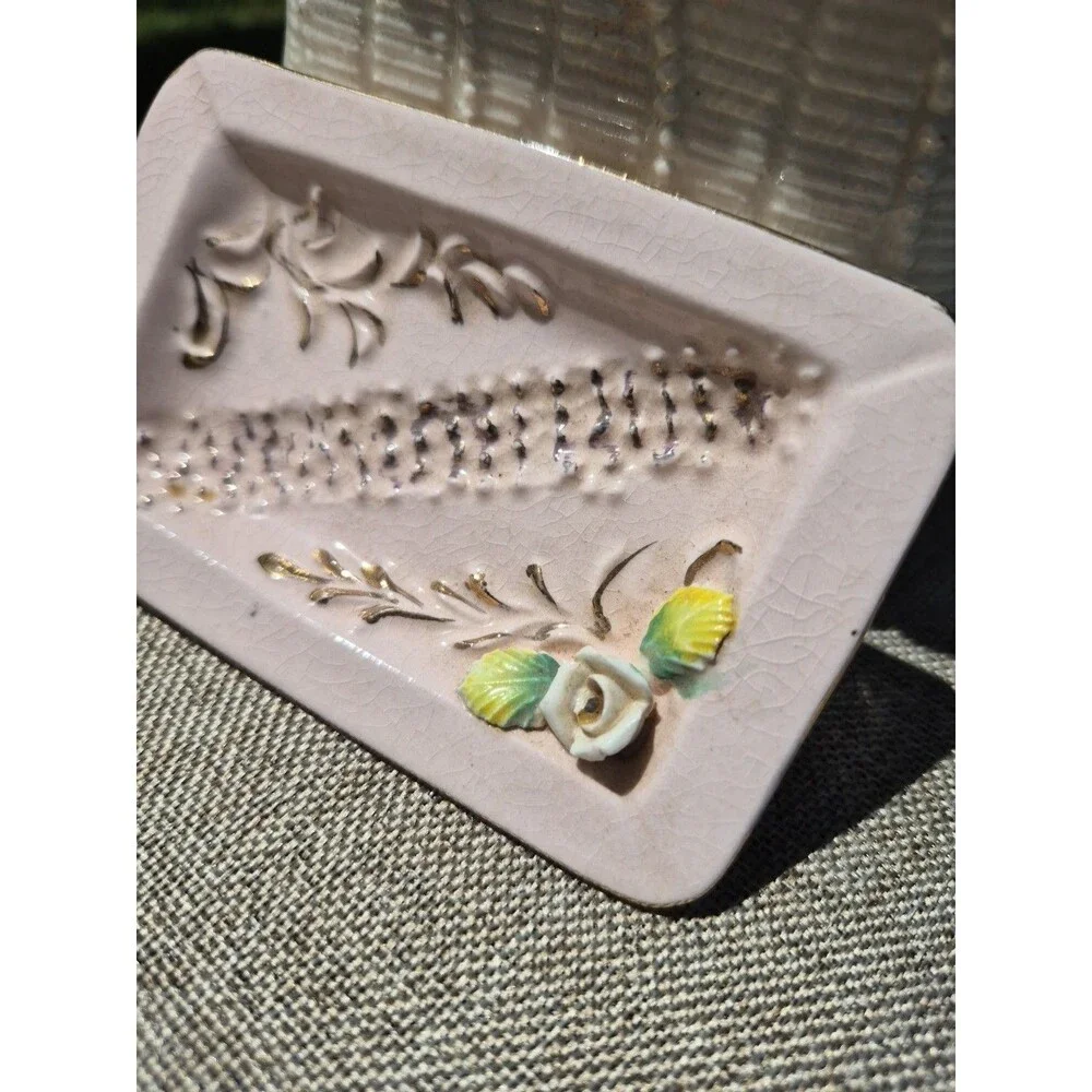 Vintage Japan Pink Ceramic Ring Dish Jewelry Holder Tray Trinket Dish Small